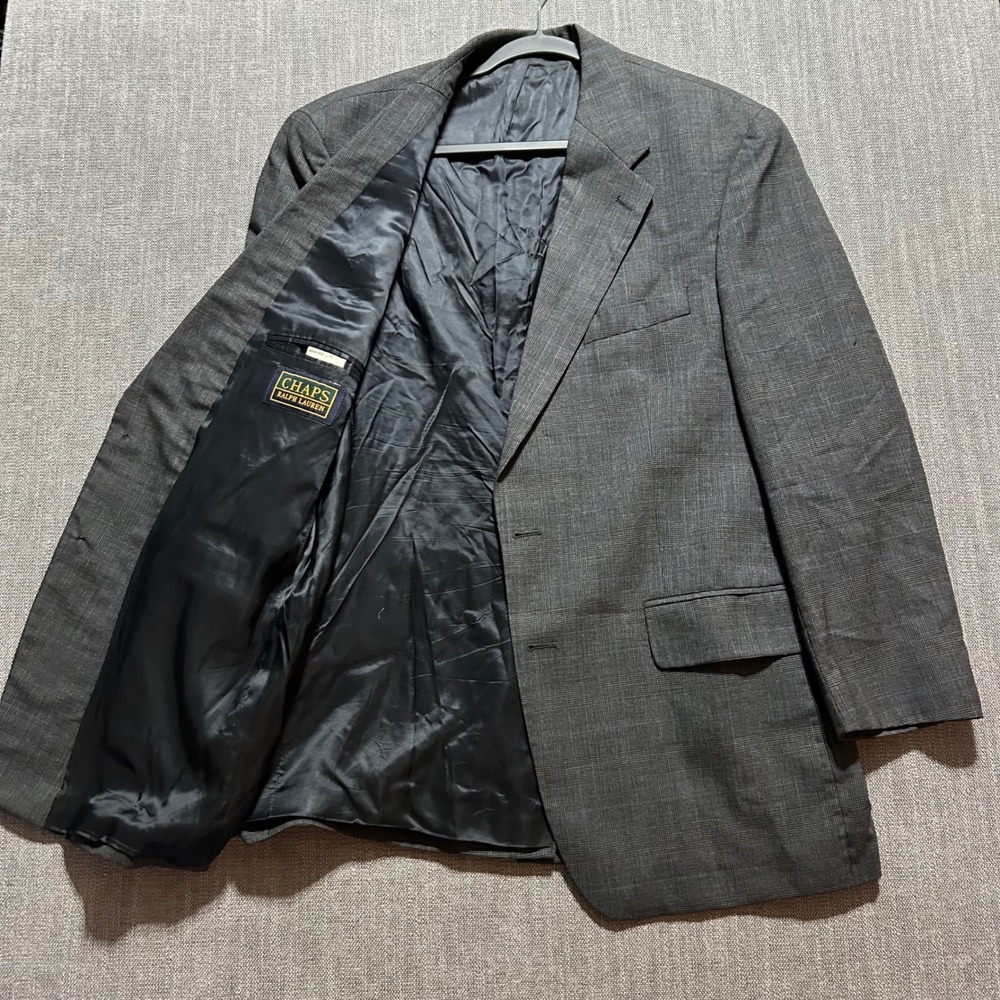 Chaps Ralph Lauren Mens 44R Grey Plaid 100% Wool 2-Button Blazer Sport Coat